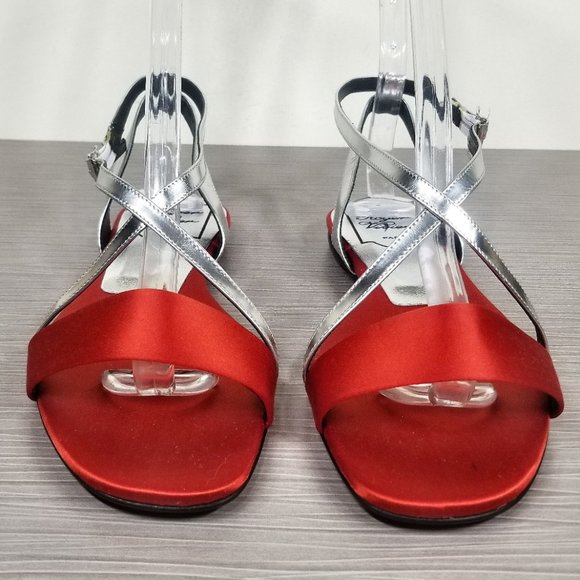 Roger Vivier Strappy Flat Sandals, Red Satin - Picture 3 of 11
